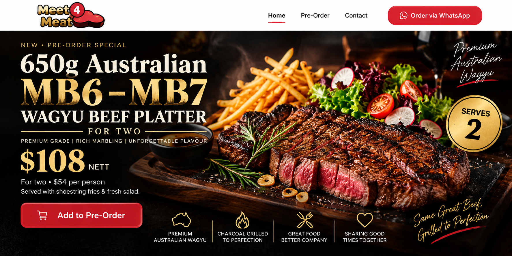 650g Australian MB6–MB7 Wagyu Beef Platter for Two — $108 nett